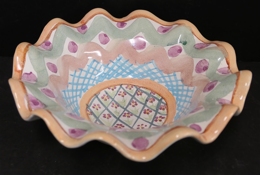 Mackenzie Childs "Heather" Coupe Cereal Bowl - Measures 8 1/4" Across - Dated 1991