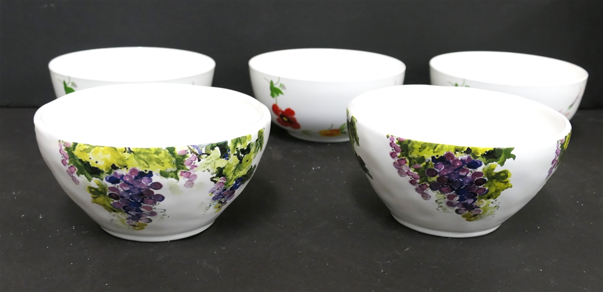 3 Roscher & Co Cereal Bowls and 2 Certified International - Susan Winget Grape Pattern Cereal Bowls 