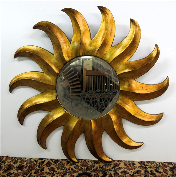 Very Nice Large Gold Sunburst Mirror - Beveled Mirror Measures 16 1/2" Frame Measures 40 1/2"