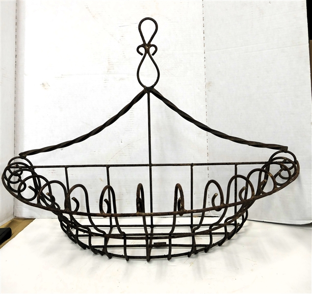 Wrought Iron Hanging Wall / Door Planter Basket - Made in Mexico - Measures 21" tall 29" Across