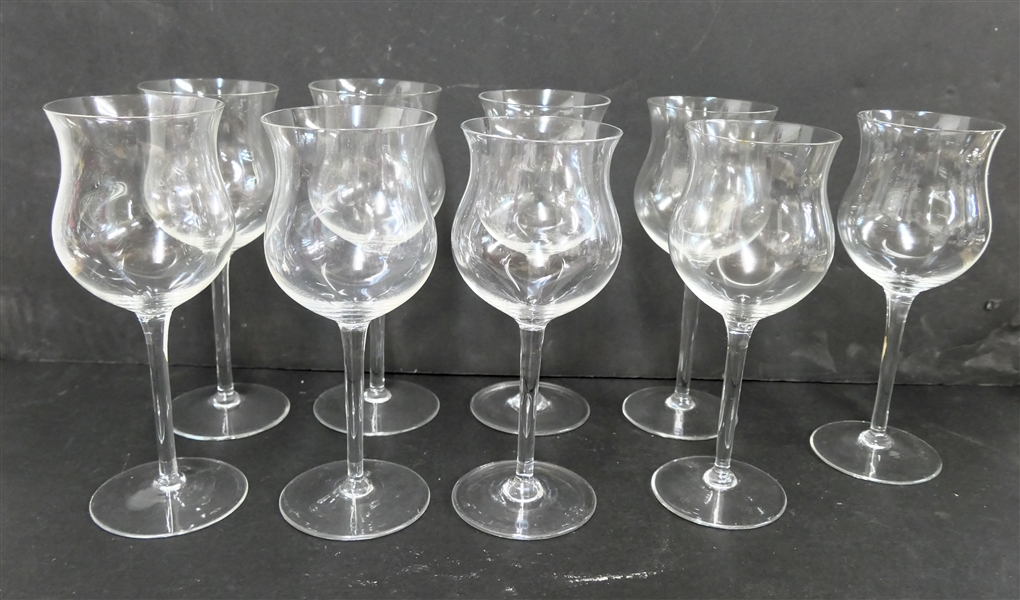 9 Tulip Shaped Wine Glasses - Each Measures 8" - 1 Has Chip 