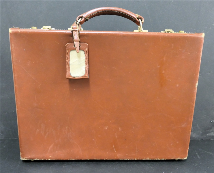 Lederer Made in Paris Executive Brief Case with Leather Tag - Brass Feet and Fittings - Embossed W. G.S. Under Handle - Measures 12" tall 16" by 3" 