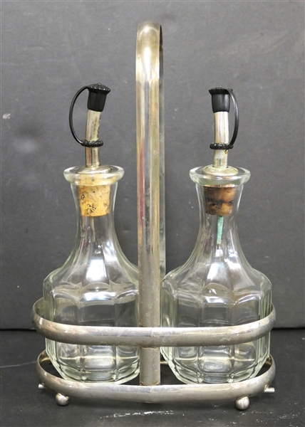 Oil and Vinegar Cruet Set in Nice Silverplate Holder 