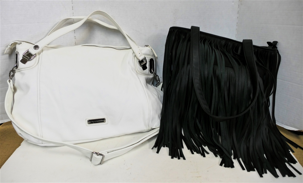 White Steve Madden Oversized Purse and Black Fringed Tote Style Purse