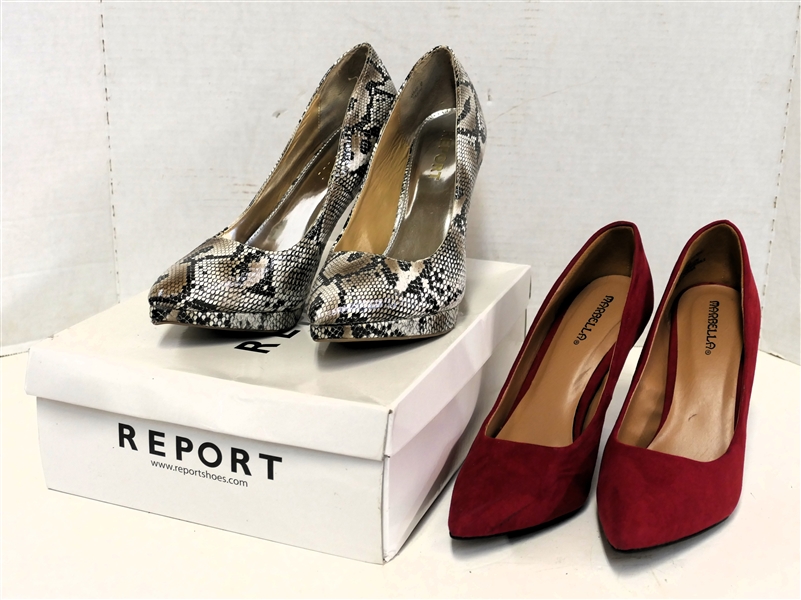 Report Snake Pattern Pumps Size 9  and Red Pumps Size 8 1/2