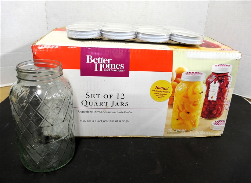 New Old Stock Better Homes and Gardens Set of 12 Quilted Quart Jars with Lids 