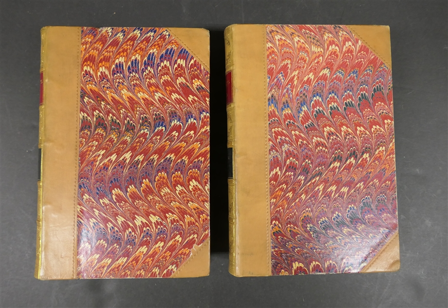 Thackerays Works - Vol. I & II - "The Virginians, A Tale of the Last Century" by W.M. Thackeray - in Two Volumes London - 1869  - Beautiful Leather Bound Hardcover Books  with Marbled Cover and ...