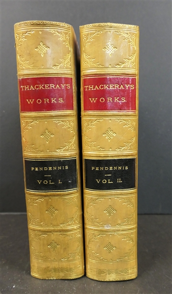 Thackerays Works - Vol. I & II - "The History of Pendennis, His Fortunes and Misfortunes, His Friends, and His Greatest Enemy" by W.M. Thackeray - in Two Volumes London - 1869  - Beautiful Leather...