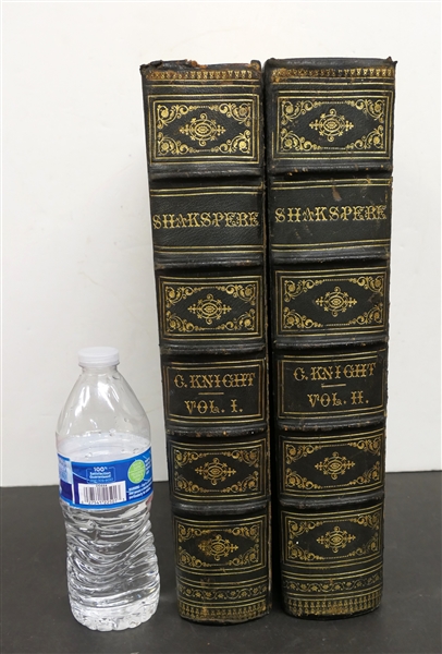 "The Works of Shakespeare Imperial Edition  with Notes By Charles Knight" With Illustrations on Steel - In Two Volumes - Volumes I & II - Beautiful Large Leather Bound Books with Marble End pages...