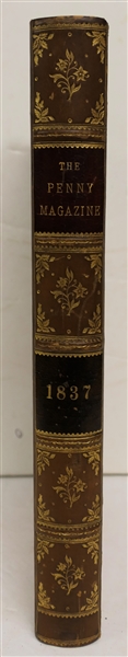 The Penny Magazine of The Society for the Diffusion of Useful Knowledge London 1837 - Leather Bound Marbleized Cover and End pages - Gold Lettering 