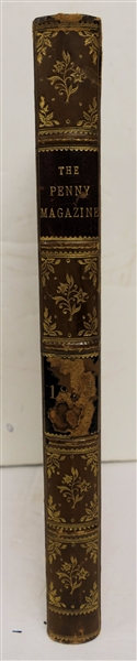 The Penny Magazine of The Society for the Diffusion of Useful Knowledge London 1832 - Leather Bound Marbleized Cover and End pages - Gold Lettering - Some Damage to Leather  on Spine