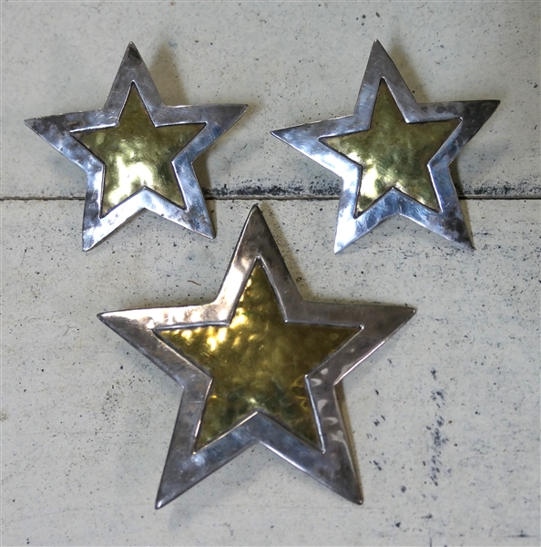 Sterling Silver and Brass Star Pendant and Clip - On Earring Set - Star Pendant Measures 2 1/2" Across