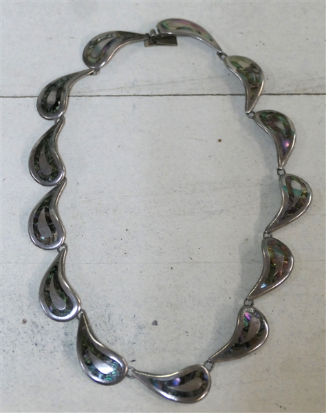 Mexico Sterling Silver and Abalone Necklace - Measures 16"