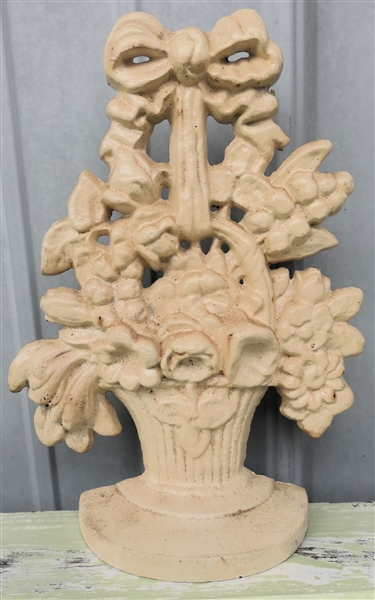 Modern Cast Iron Basket of Flowers Door Stop - Measures 10" Tall 