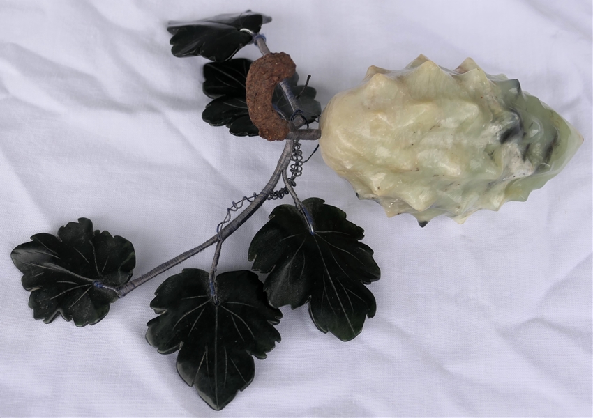 Asian Stone Carved Passion Fruit - Hand Carved Jade Stone and Carved Leaves - Fruit Measures 4"