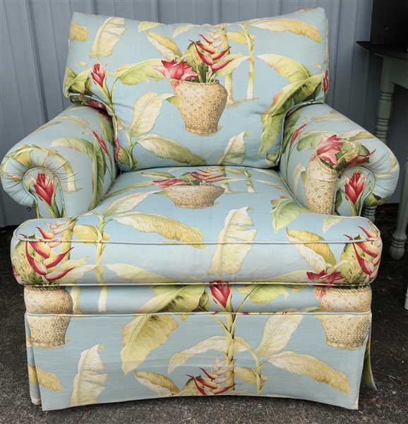 Coastal Chic Oversized Club Chair with Tropical Patterned Upholstery - Down Filled Back Cushion - Measures 31" tall 36" by 33" 