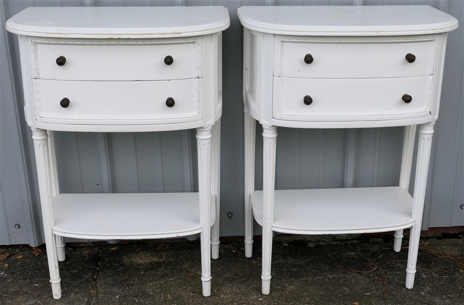 Ebbecke Furniture Co. Hoboken NJ / New York NY - Pair of White Painted Night Stands with 2 Drawers - Reeded Column Style Legs - Each Measures 28" Tall 20" by 11 1/2" 