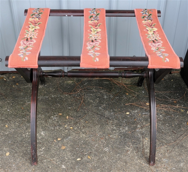 Folding Luggage Rack with Needlepoint Straps 