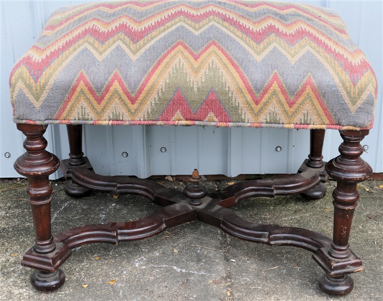 1930s Dressing Stool with Flame Stitch Upholstery - Measures 18" Tall 26" by 18" 