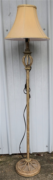 Metal Floor Lamp with Stone Finish - Weighted Base - Nice Gold Shade - Lamp Measures 59" Tall 