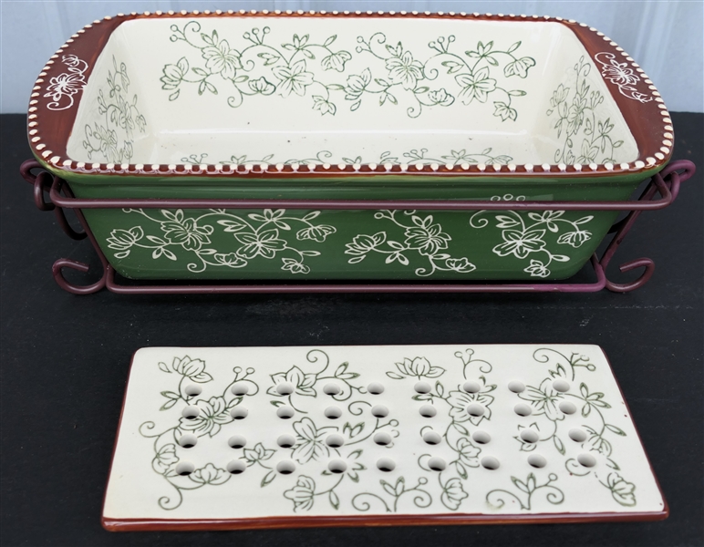 Temptations "Floral Lace" Loaf Pan with Insert and Metal Stand - Pan Measures 6" by 11" 