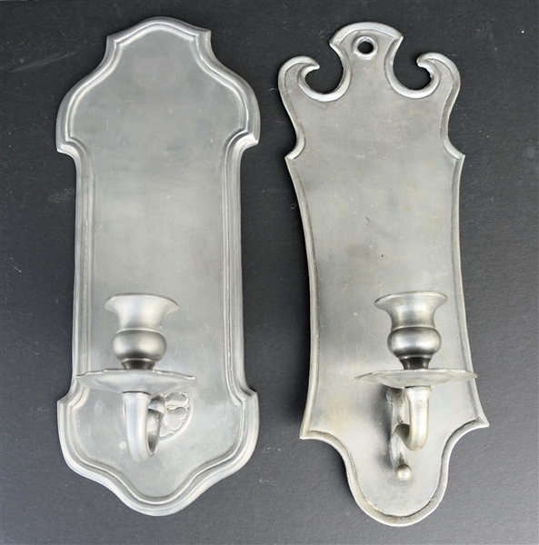 2 - European Pewter Wall Sconce Candle Holders - Makers Stamps on Back - Each Measures 13" Long