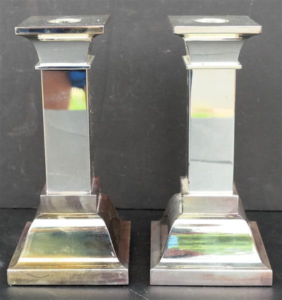 Pair of Stately Lunt Silverplate Candle Sticks - Each Measures 7"