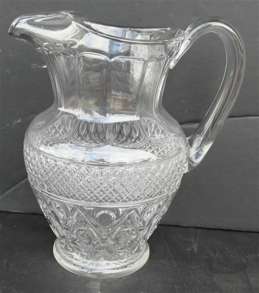 Unusual Cape Cod Flat Bottom Ice Lip Pitcher - Measures 10" Tall 8" Spout to Handle