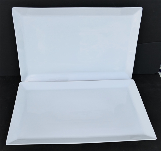 2 - "Everyday White" Porcelain by Fitz and Floyd  - Rectangular Rim Platter 18" - New with Original Stickers on Bottoms