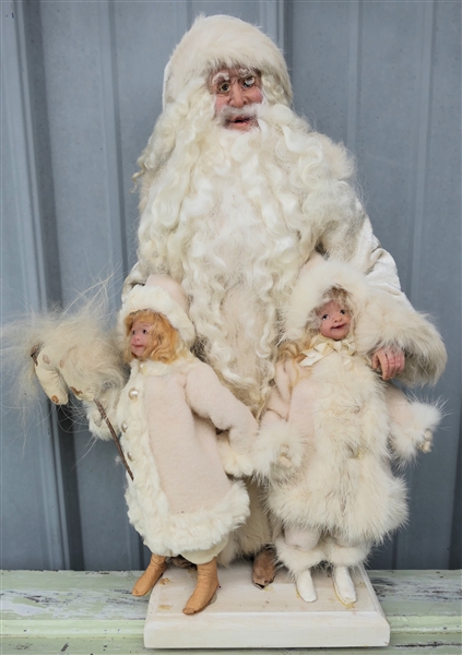 Rose Dolhanyk Hand Made Santa and Child "The House in The Woods Collection" Hand Made with Fur Trim - Measures 18" Tall - Needs to Be Attached to Wood Base