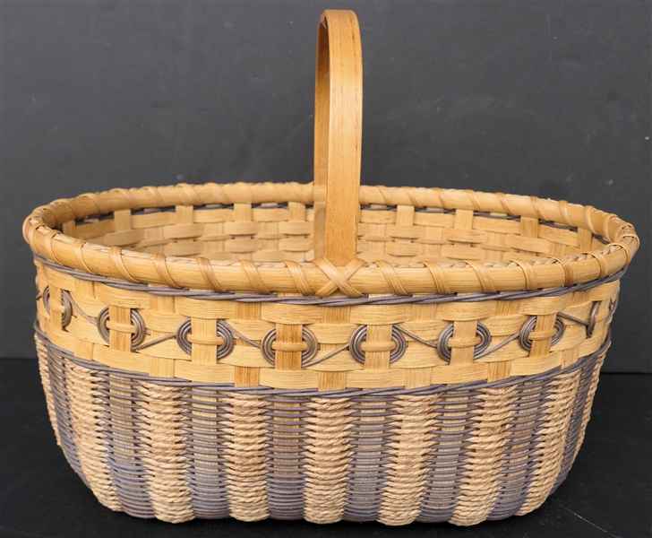 Handmade Oak Basket with Solid Oak Bottom and Handle - Basket Measures 14 1/2" by 9" Not Including Handle 