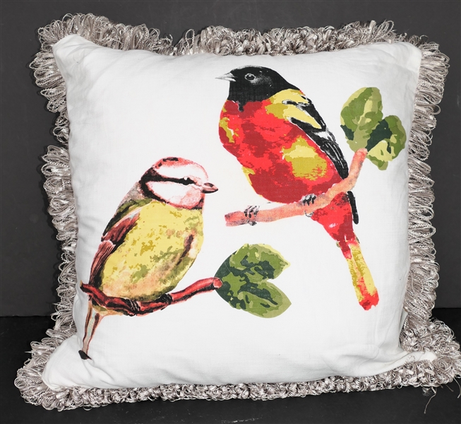 Beautiful Bird Pillow - Pair of Birds on Branches - Down Insert - Pillow Measures 18" by 18" 