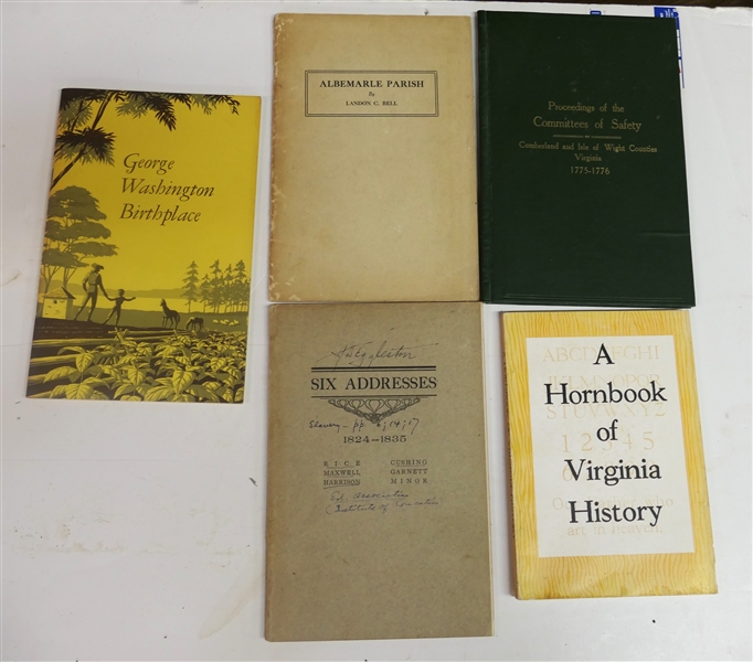 "Proceedings of the Committees of Safety - Cumberland and Isle of Wight Counties - 1775 - 1776" "A Hornbook of Virginia" "Six Addresses" "Albemarle Parish by Landon C. Bell, and "George Washington...