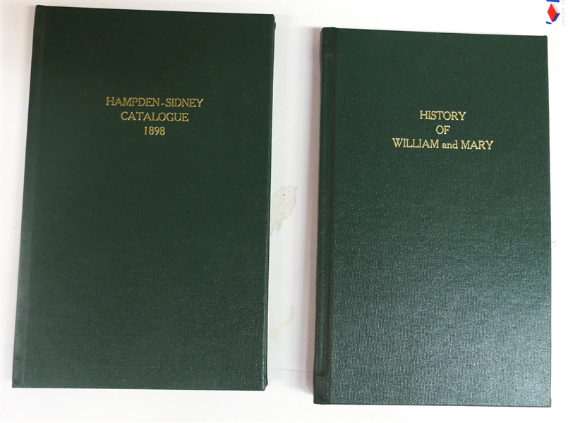 "Hampden - Sidney Catalogue 1898" and "History of William and Mary" - Antique Books that Have Been Re- Bound 