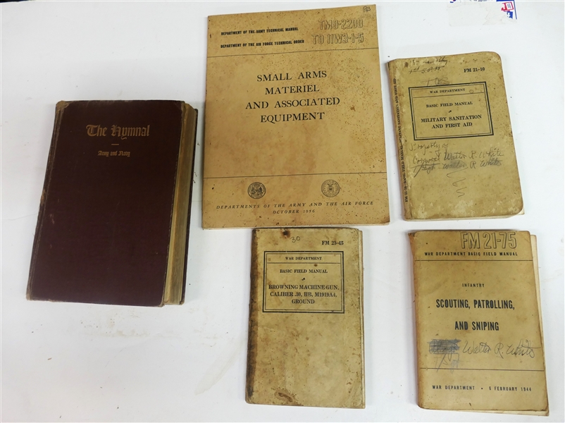 "Small Arms Materiel and Associated Equipment" "Basic Field Manual - Military Sanitation and First Aid" "Saluting Patrolling, and Sniping" "Basic Field Manual Browning Machine Gun Caliber .20HB,...