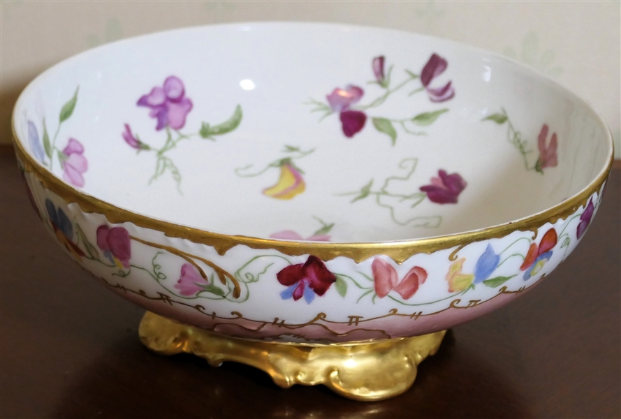 Outstanding Hand Painted French Floral Footed Bowl - Signed May Hutchinson - Staunton, VA 1898 - Bowl Measures 4" tall 11" Across