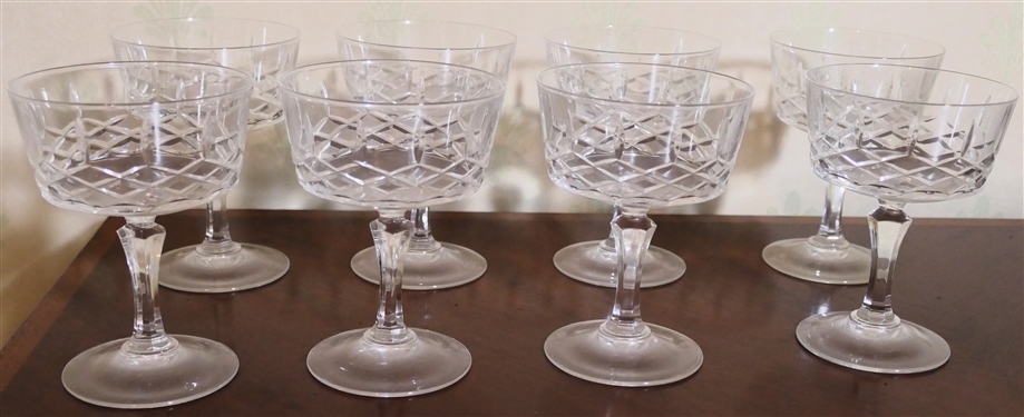 8 Crystal Champagne Coupes / Tall Sherbets - Each Measures 5" tall 3 1/2" Across