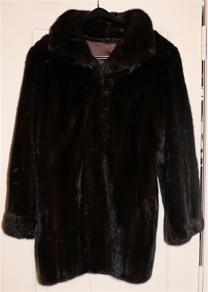 Beautiful Brown Mink Jacket - Brown Satin Lining - Waist Length - Approx. Size Medium - No Size Tag Visible 