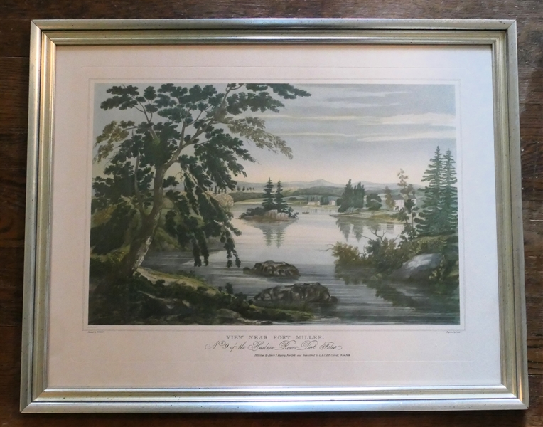 "View Near Fort Miller" No. 9 of the Hudson River Port Folio - Hand Colored Engraving  -Attractively Framed - Frame Measures 22 1/4" by 28" 