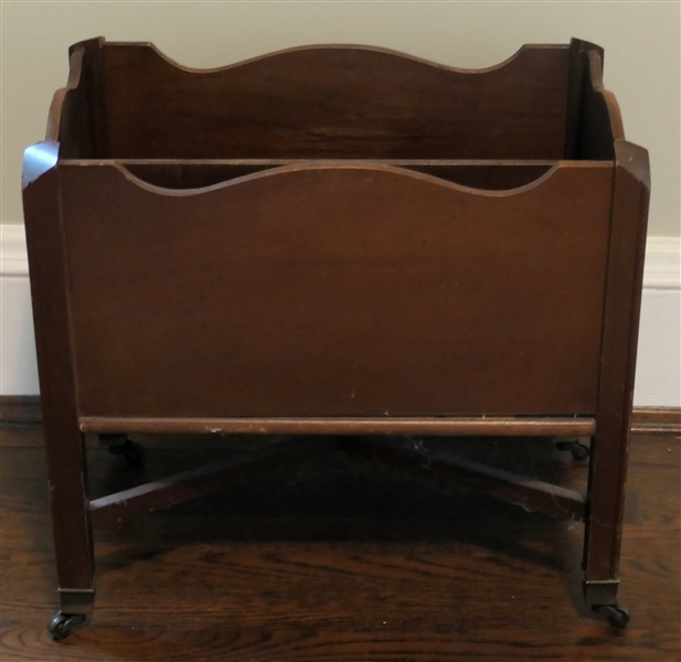 Mahogany Magazine Rack - Brass Tipped Feet with Castors - Brass Hardware - Measures 17" tall 18" by 11" 