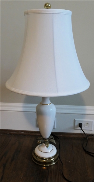 Ceramic and Brass Table Lamp - Brass Base with Leaf Design - Measures 28" Tall Overall 