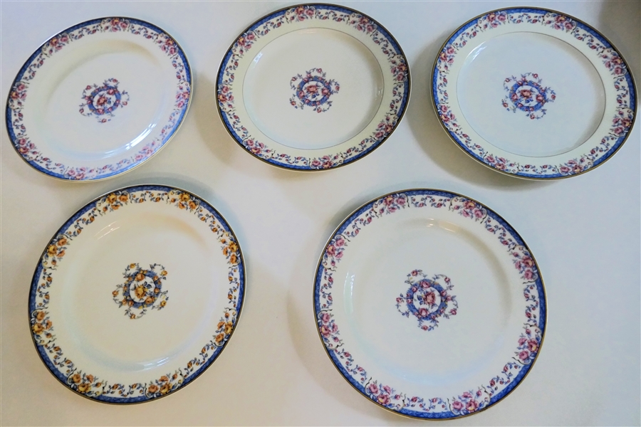 5 Beautiful Floral Decorated Haviland Limoges Plates   4 Blue and Pink and 1 Blue and Yellow - Each Plate Measures 9 3/4" Across