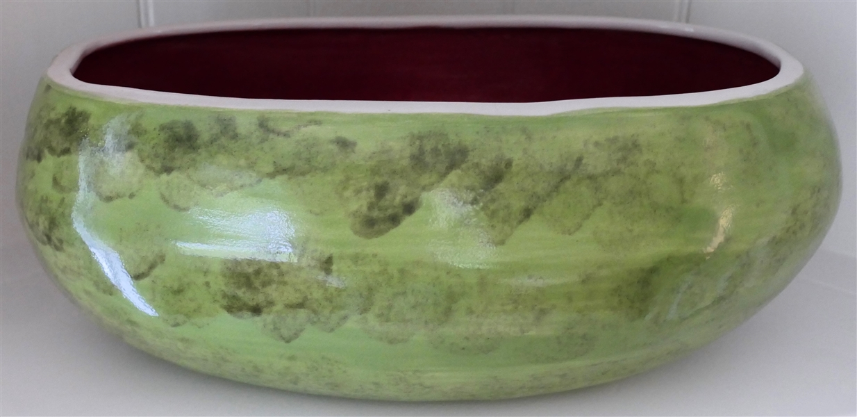 Jramics Handmade / Hand Painted Watermelon Ceramic Bowl - Measures 6" tall 15" by 8" 