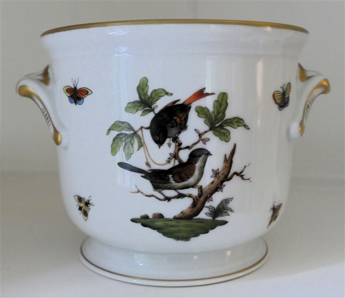 Herend Hungary - Rothschild Bird Handpainted Planter with Flowers with Birds and Insects -Gold Trim - Measures 4 1/2" Tall 5 1/2" across