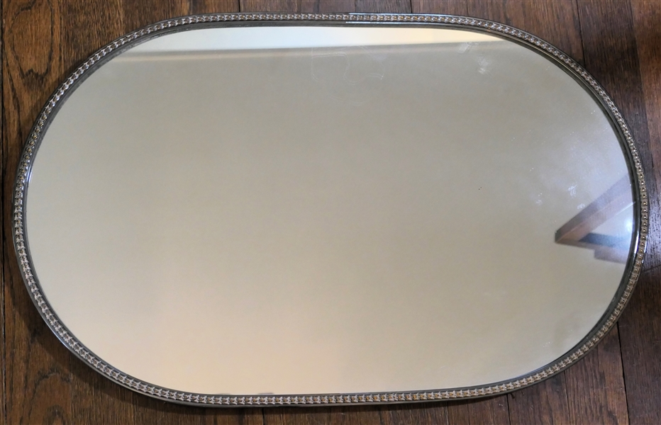 Large Heavy Silver Framed Dresser Mirror with Brass Feet - Laurel Leaf Trim - Tray Measures 22 1/2" by 14 1/2"