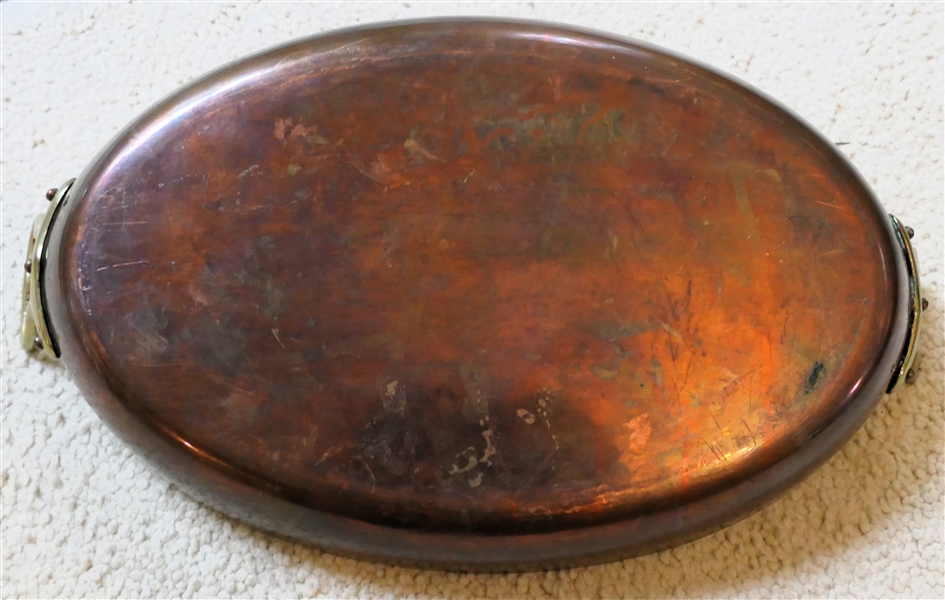 Oval Copper Pan with Brass Handles - Measures 15" by 9" 1" Deep 