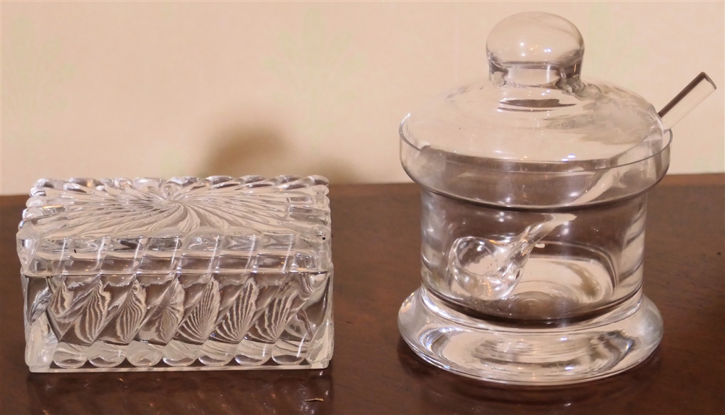 Colony by Fostoria Marmalade Box and Crystal Mustard Jar - Box Measures 2" Tall 2 1/2" by 4 1/2" 