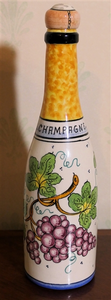 French Ceramic Reims Champagne Bottle with Ceramic Stopper - Measures 10" tall 