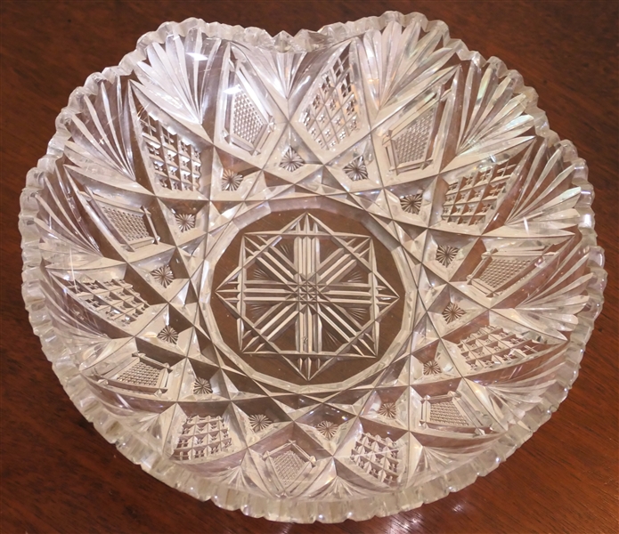 Unusual Cut Glass Bowl with Folded / Indented Edge - Measures 3 1/2" tall 10" across