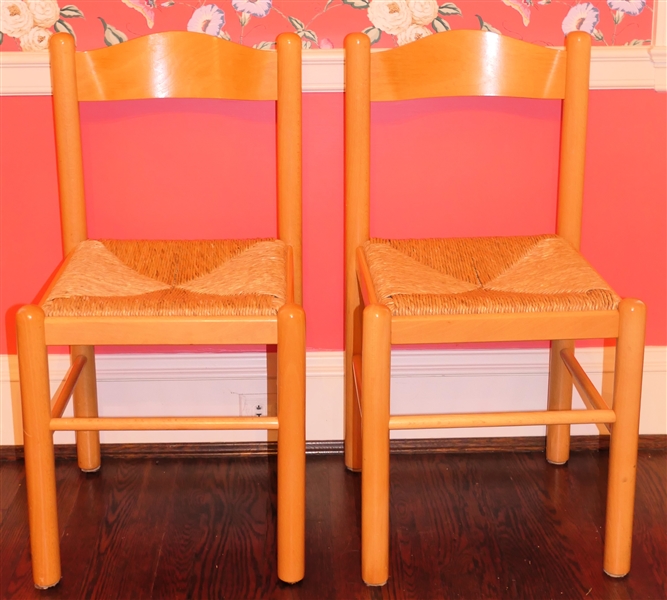 Pair of Light Oak Rush Bottom Chairs 